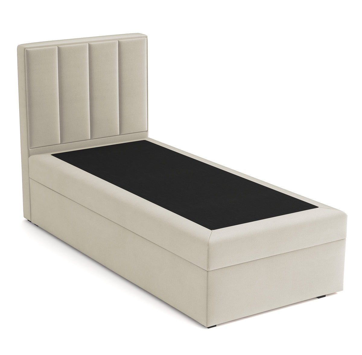 Kontinentalbett 90x200 cm Rinus mit Stauraum, grau-beiges Velours, wasserabweisend, rechtsseitig