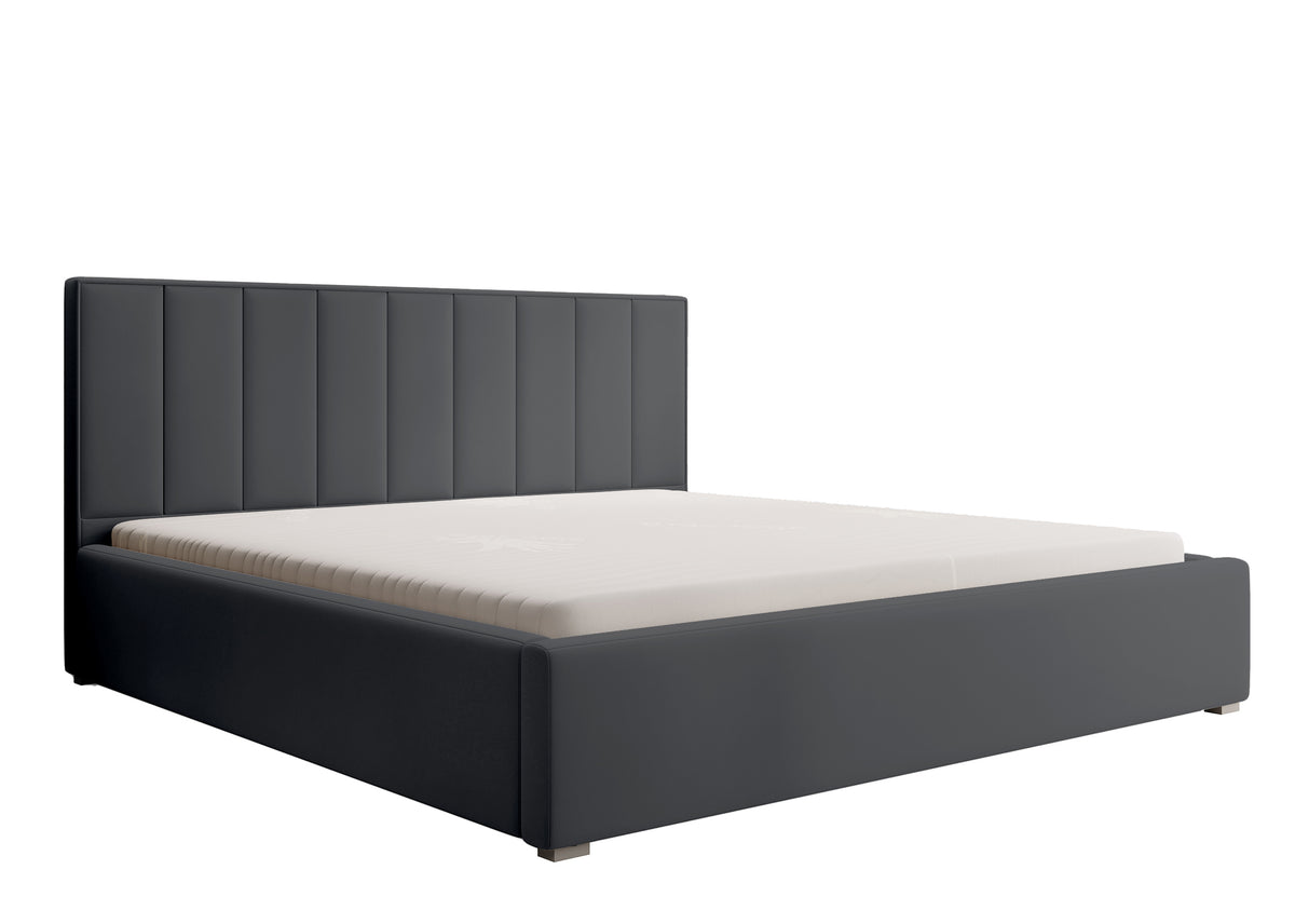 Lit tapissé 200x200 cm Rinus avec rangement, gris foncé en tissu hydrofuge
