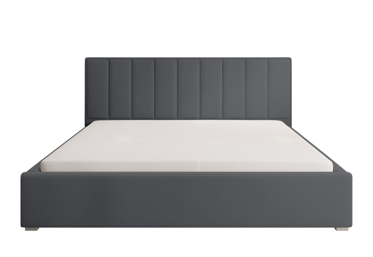 Lit tapissé 200x200 cm Rinus avec rangement, gris foncé en tissu hydrofuge