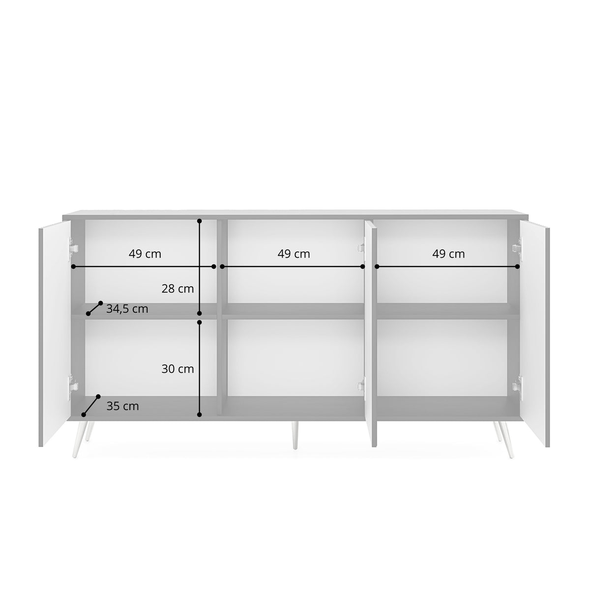 Commode Bello avec façades à lames 154 cm noire/chêne Wotan