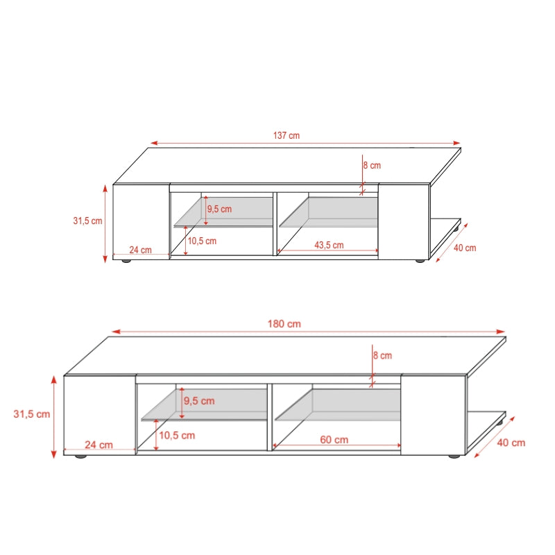 TV-Schrank Mitchell 180 cm Schwarz matt / Schwarz glänzend