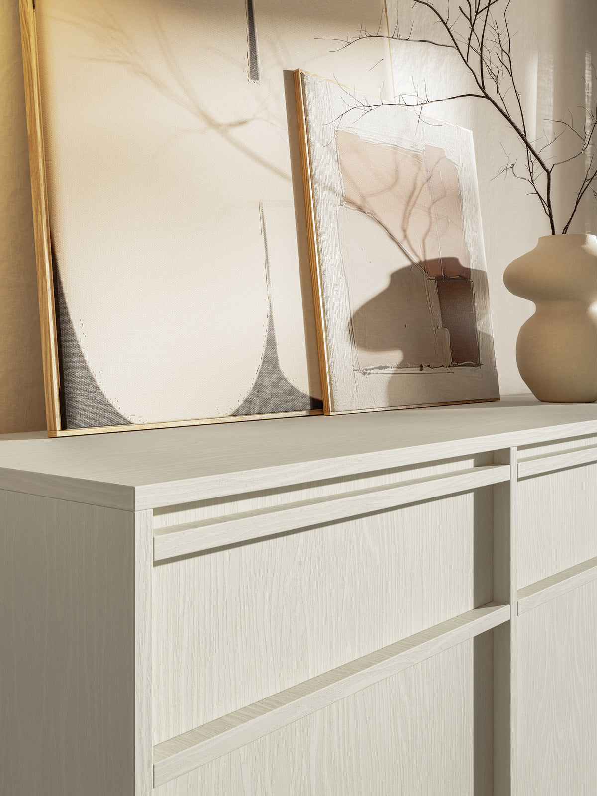 Drehtür-Kommode Evo mit Schubladen und Gestell 154 cm Sandbeige