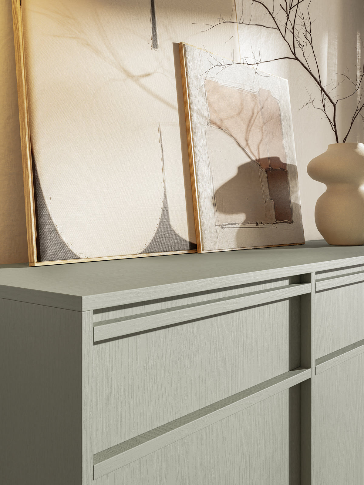 Commode trois portes Evo avec tiroirs et cadre 154 cm Sauge