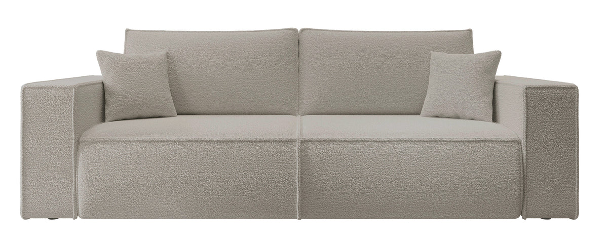 Canapé convertible 3 places Farese avec rangement, tissu bouclé marron
