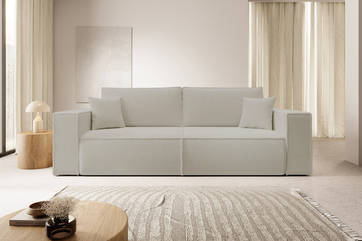 Canapé convertible 3 places Farese avec coffre beige boucle