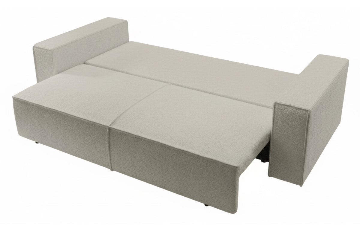 Canapé convertible 3 places Farese avec coffre beige boucle