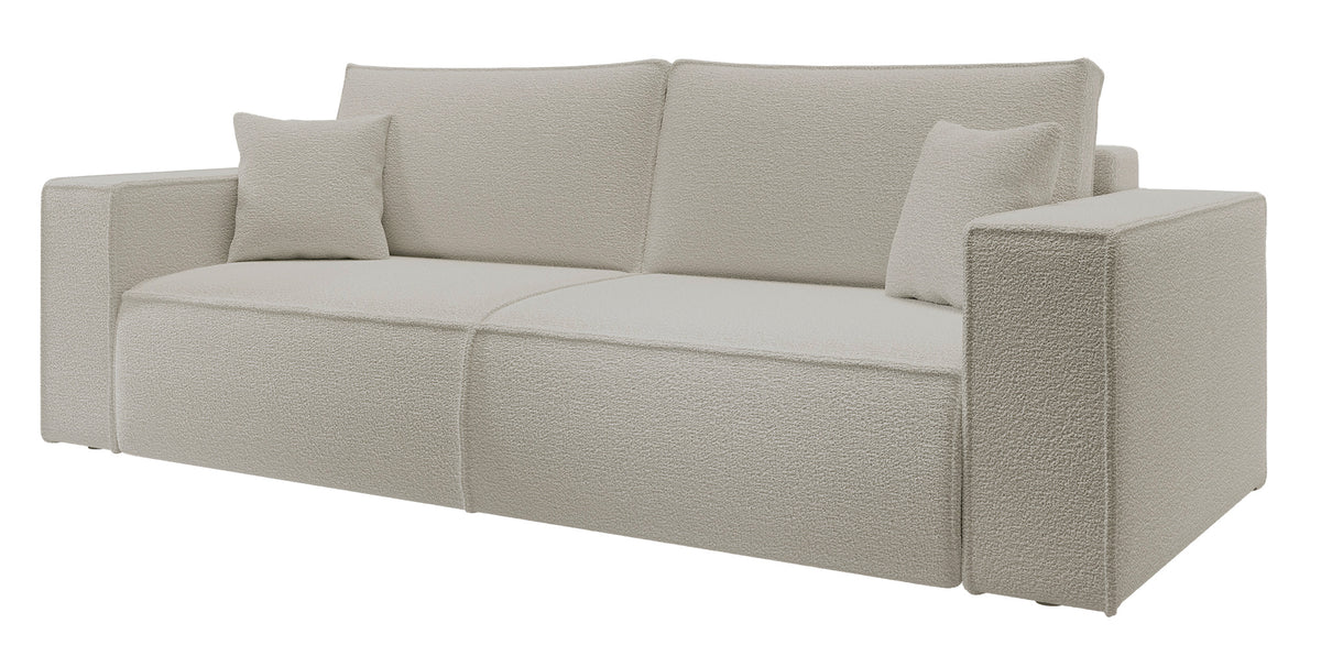 Canapé convertible 3 places Farese avec coffre beige boucle