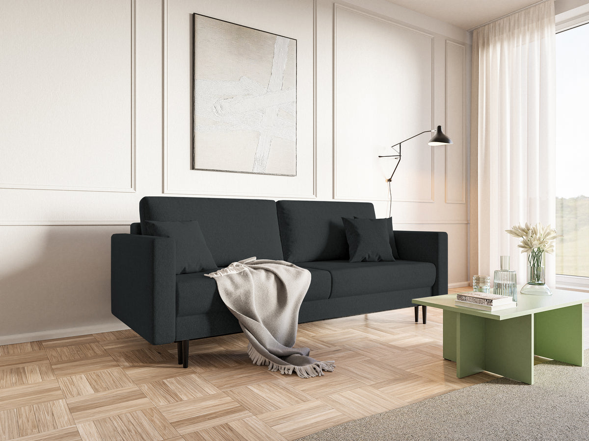 Dreisitziges ausklappbares Sofa Valico in Graphitfarbe aus pflegeleichtem Chenille-Stoff, schwarze Beine
