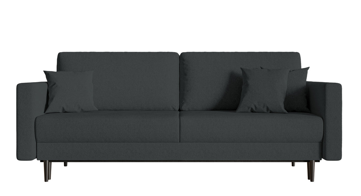 Canapé convertible 3 places Valico graphite en tissu chenille facile à nettoyer, pieds noirs