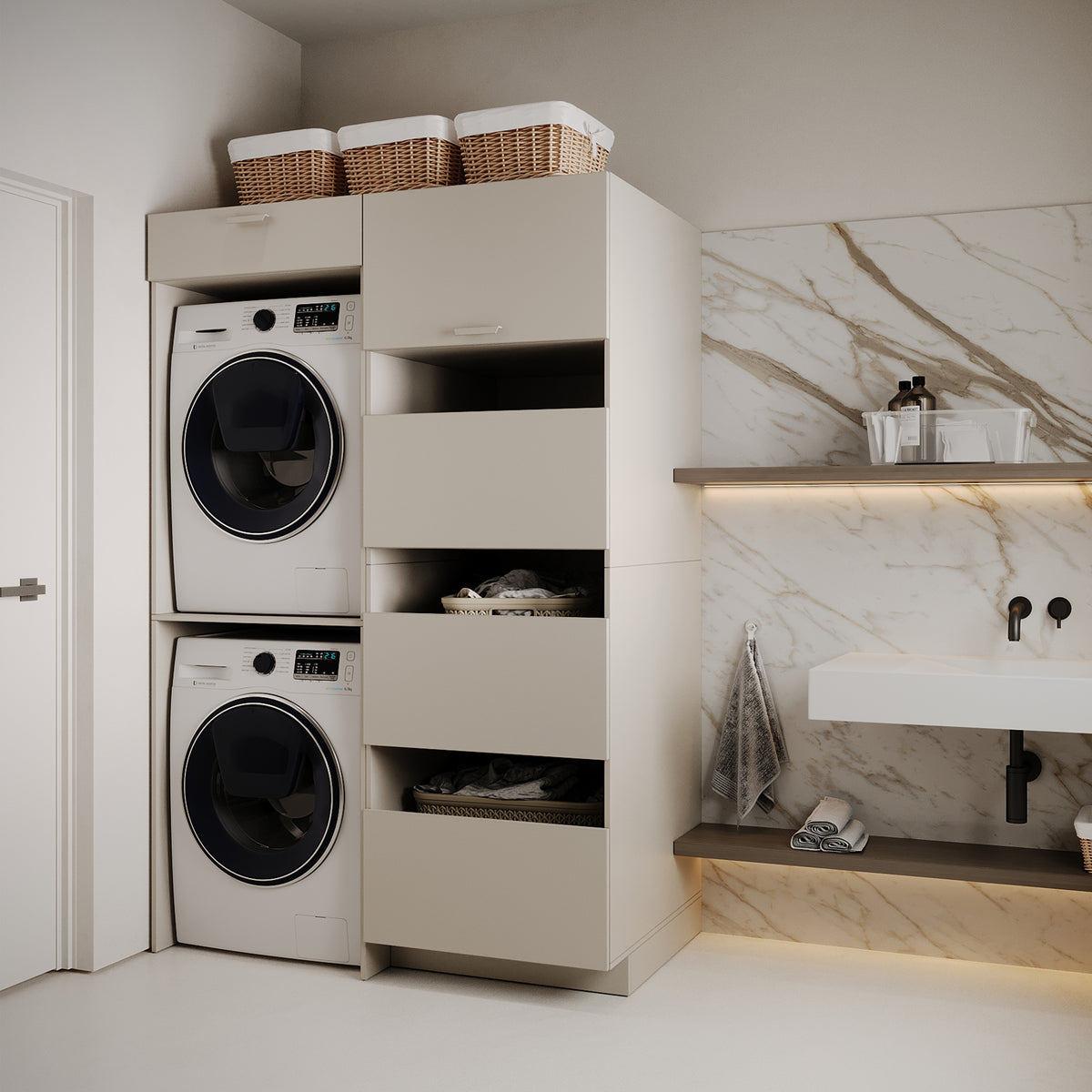 Armoire de salle de bain sur pied à quatre portes Holv 68 cm cachemire
