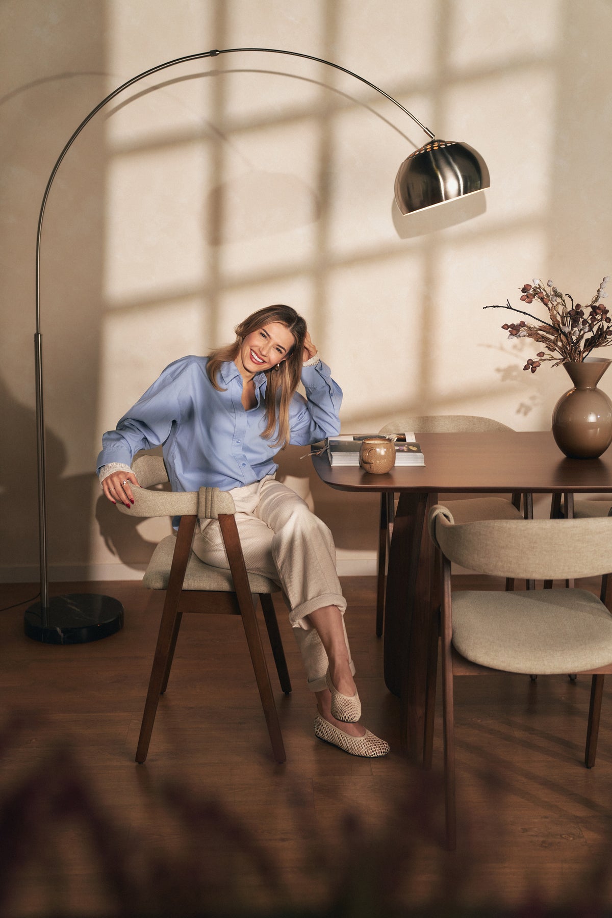 Chaise en bois pour salle à manger Inneles noyer/beige