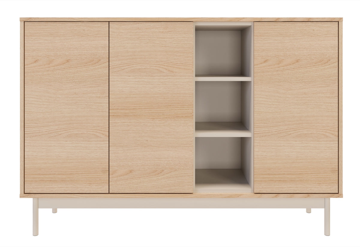 Drehtür-Kommode Layen mit drei Fächern, 138 cm, Lindberg-Eiche/Kaschmir