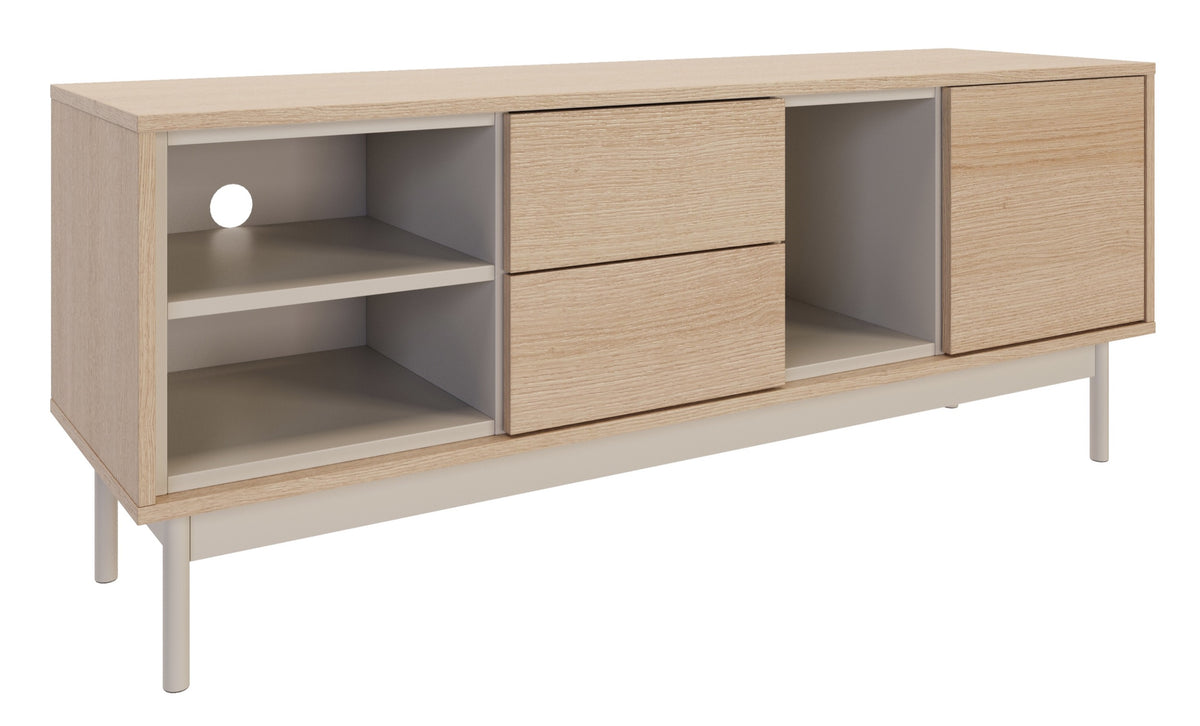 Meuble TV 1 porte Layen avec deux tiroirs et trois niches 138 cm chêne Lindberg/kashmir