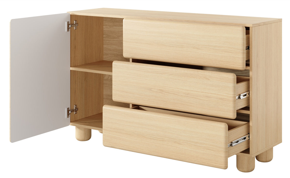 Commode 1 porte Lomo avec trois tiroirs 130 cm chêne Vicenza
