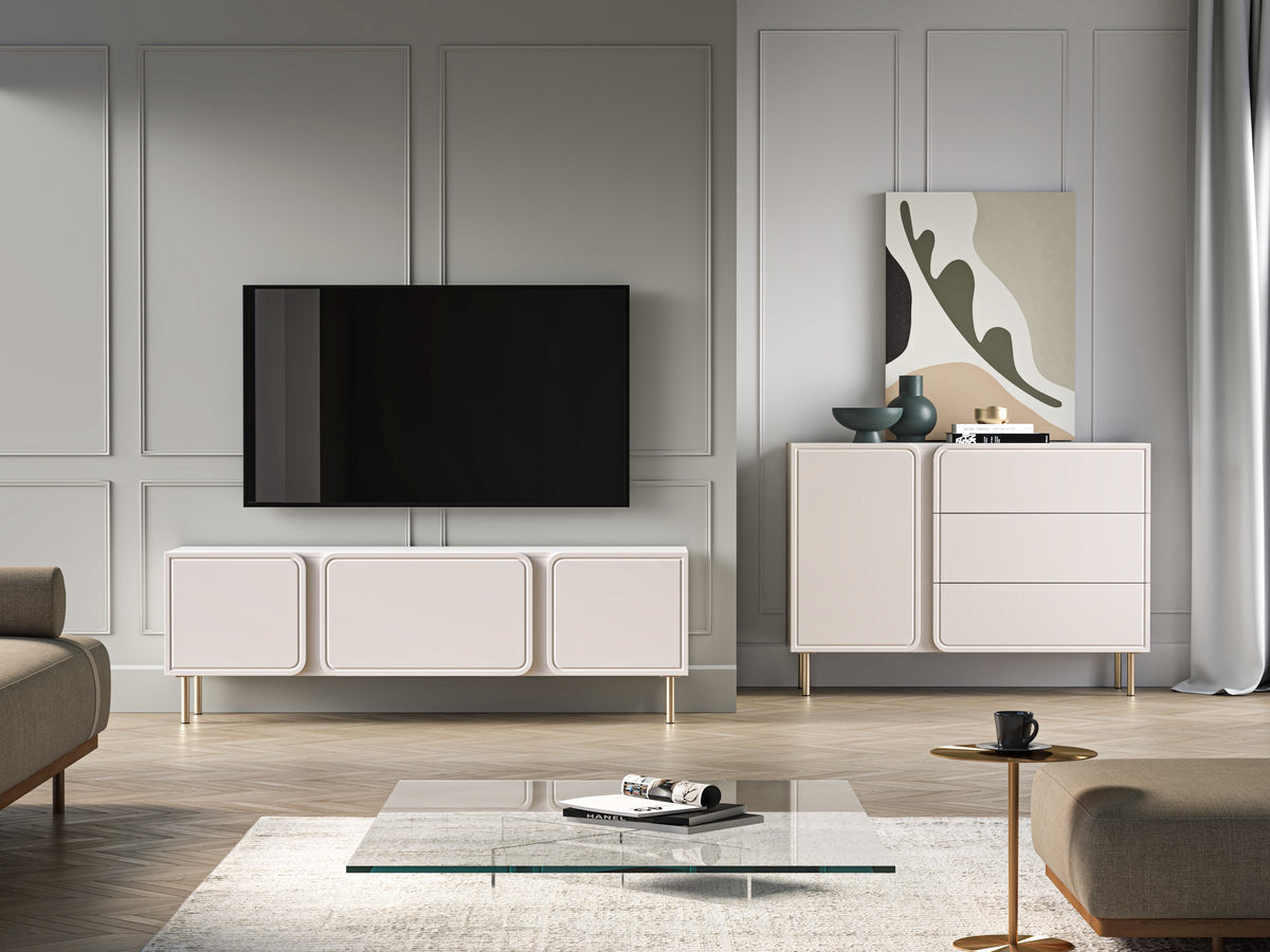 Zweiturige RTV-Kommode Loppa mit Klappe, 160 cm, Kaschmir