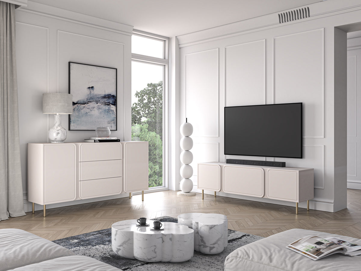 Zweiturige RTV-Kommode Loppa mit Klappe, 160 cm, Kaschmir