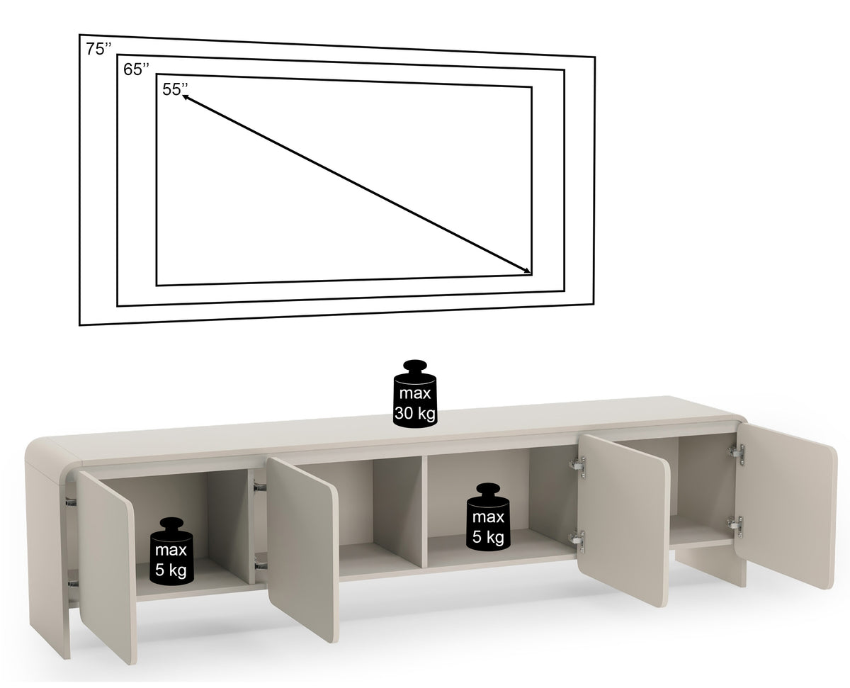 Meuble TV quatre portes Lummo 207 cm cachemire