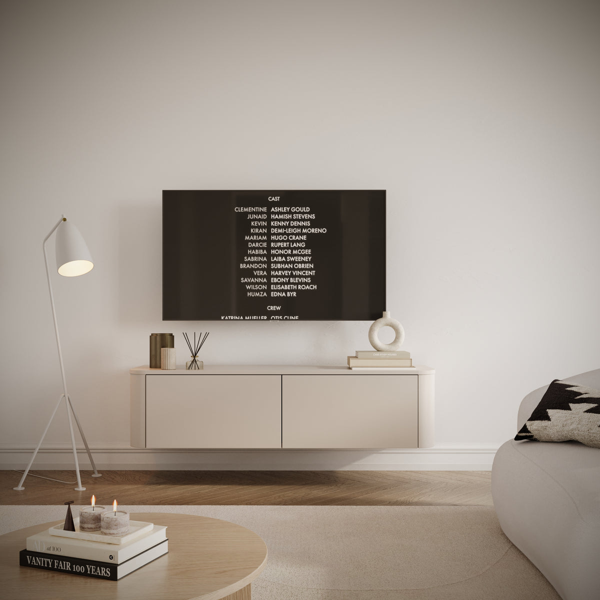 Meuble TV Luvio suspendu et sur pied 140 cm cachemire