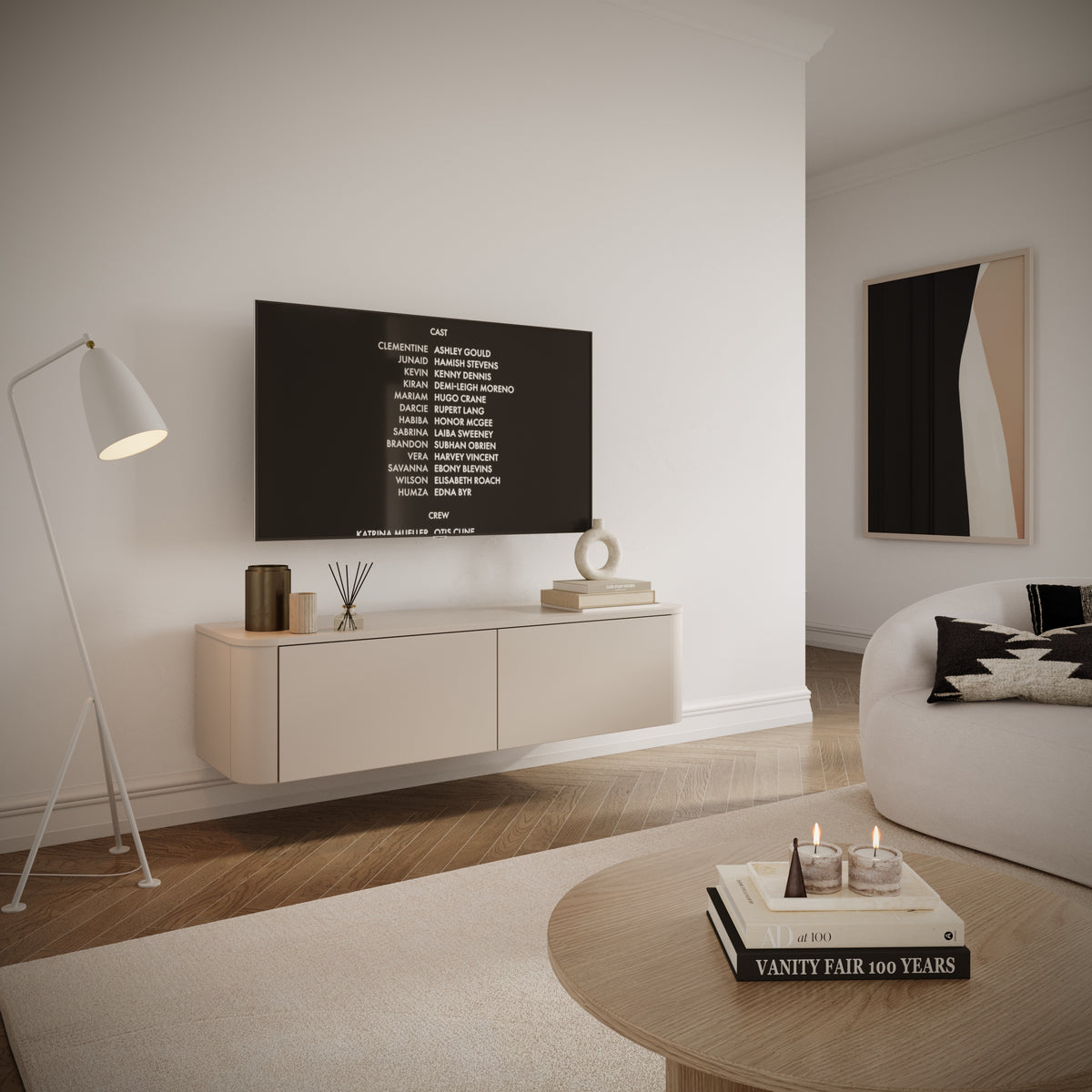 Meuble TV Luvio suspendu et sur pied 140 cm cachemire