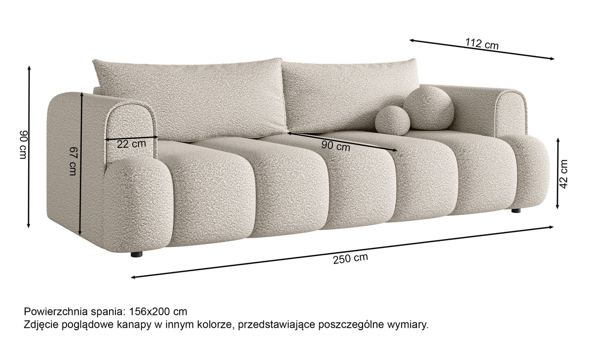Dreisitziges Sofa Dandelino mit Schlafunktion, hellgrauer Bouclé-Stoff