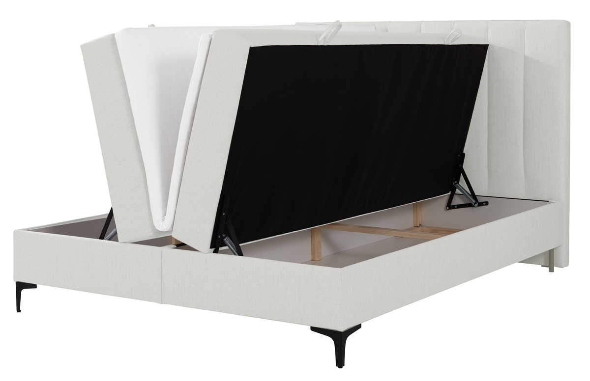 Kontinentales Bett 140x200 cm Lorentes mit Stauraum und Topper, cremefarbenes Geflecht