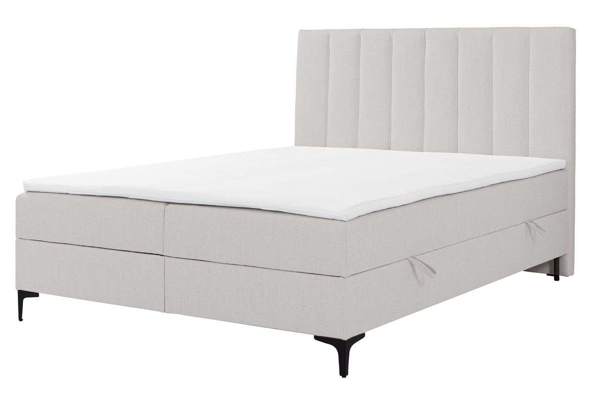 Lit continental 180x200 cm Lorentes avec rangement et surmatelas, tissage beige clair