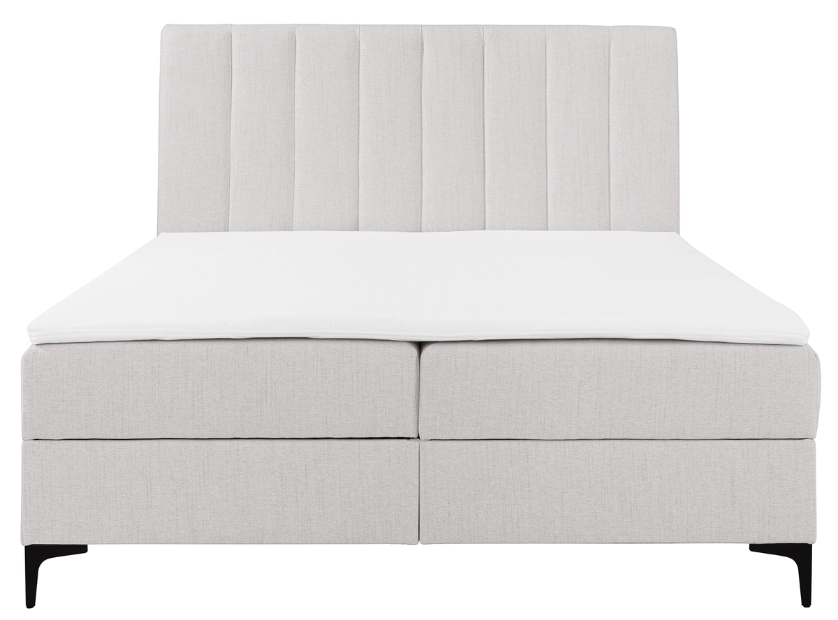 Kontinentales Bett 160x200 cm Lorentes mit Stauraum und Topper, hellbeige Flechtmuster