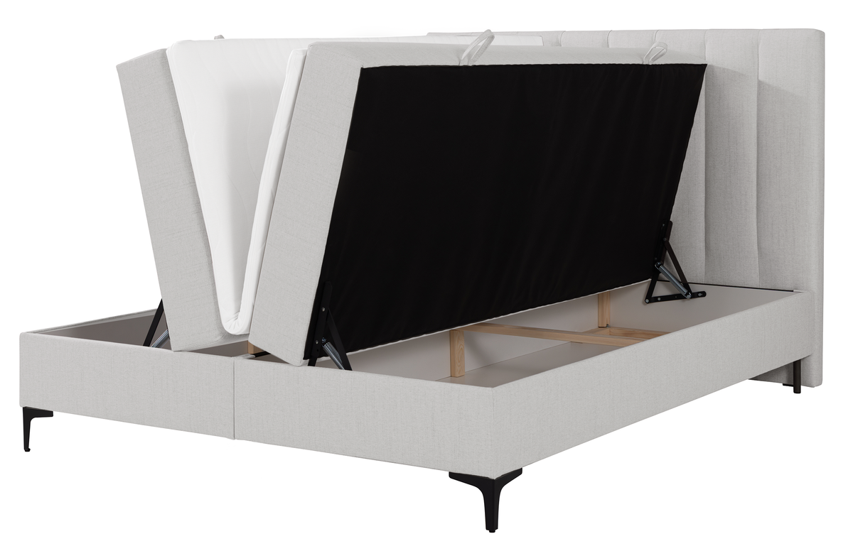 Lit continental 180x200 cm Lorentes avec rangement et surmatelas, tissage beige clair