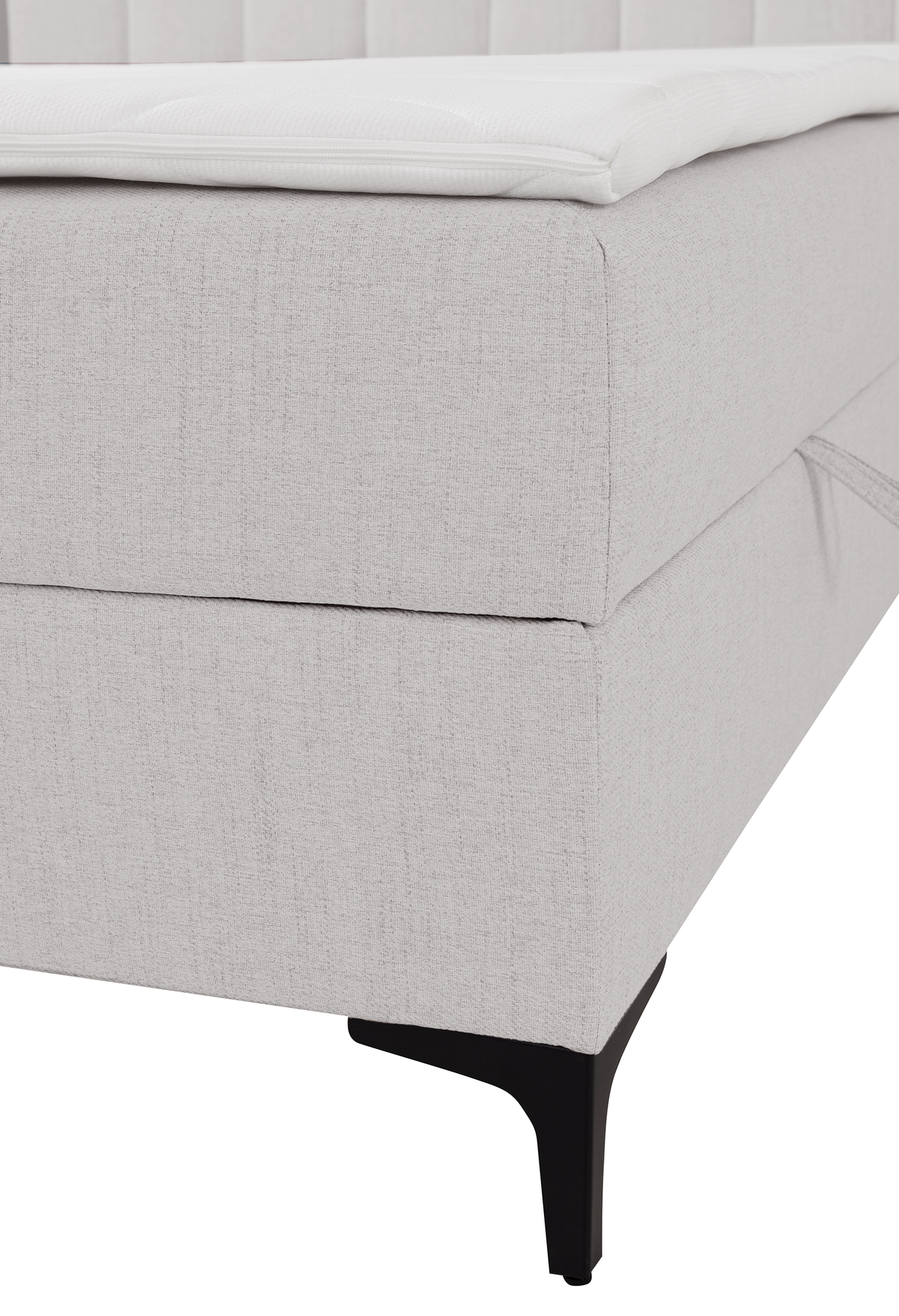 Kontinentales Bett 160x200 cm Lorentes mit Stauraum und Topper, hellbeige Flechtmuster