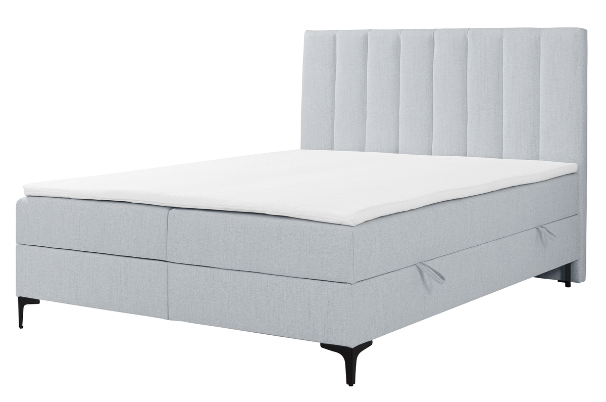 Kontinentalbett 160x200 cm Lorentes mit Stauraum und Topper, hellgraues Geflecht