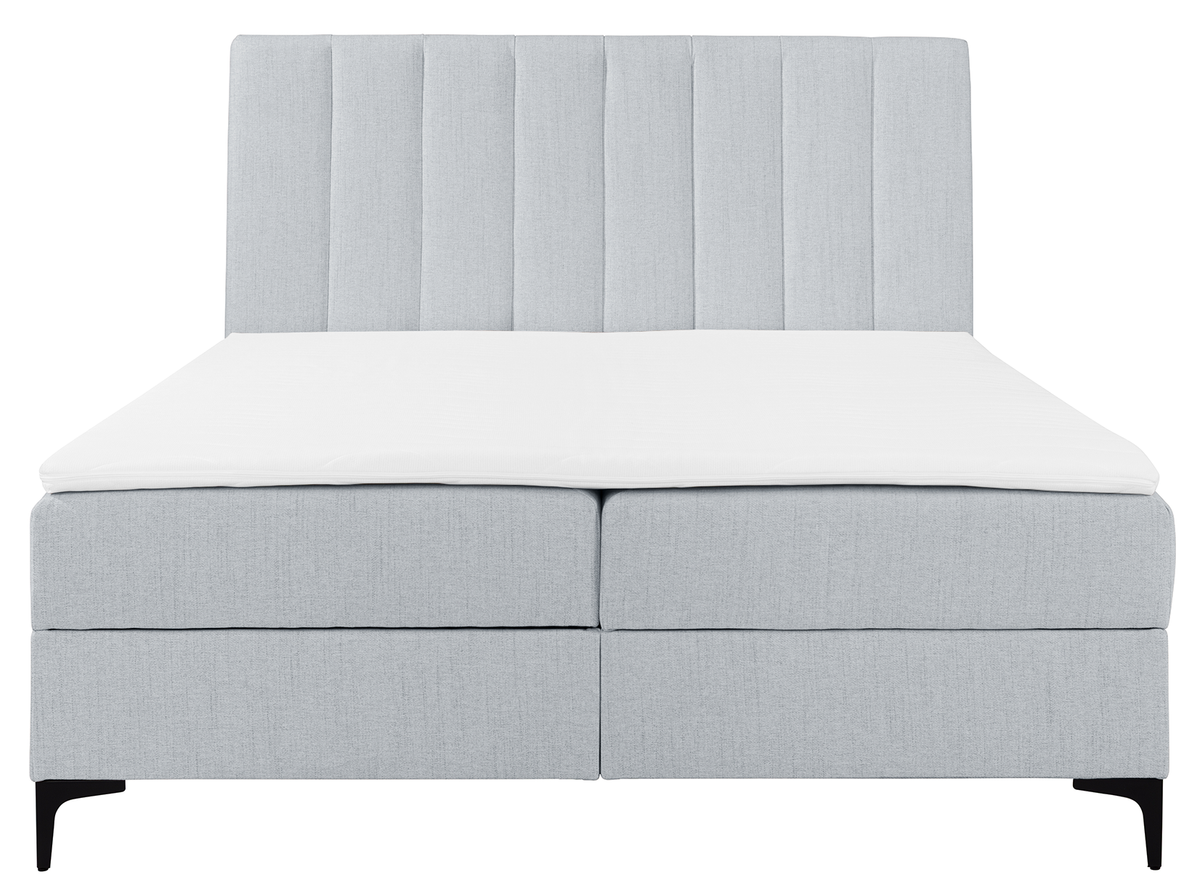 Kontinentalbett 160x200 cm Lorentes mit Stauraum und Topper, hellgraues Geflecht