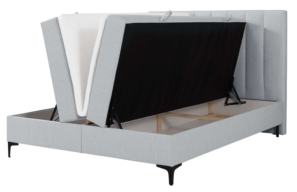 Kontinentalbett 160x200 cm Lorentes mit Stauraum und Topper, hellgraues Geflecht