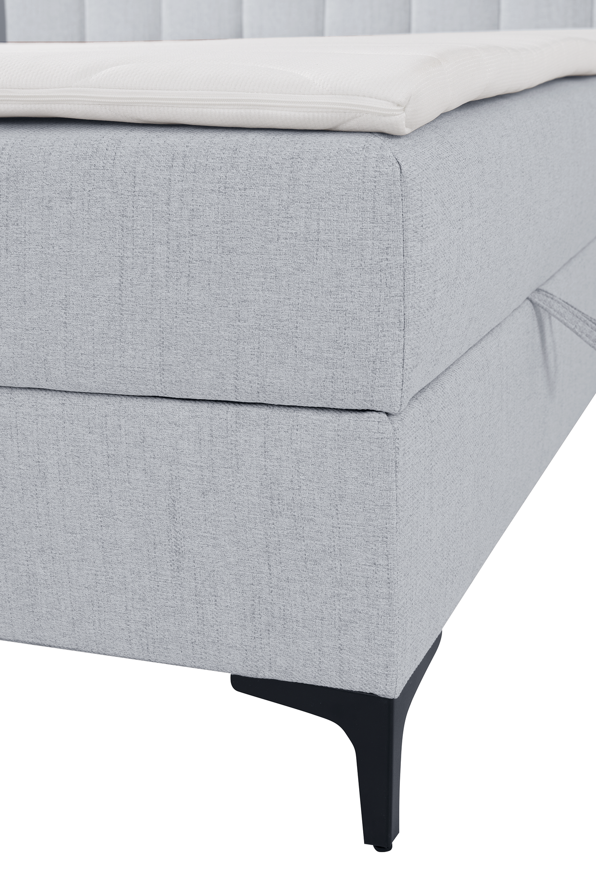 Kontinentalbett 160x200 cm Lorentes mit Stauraum und Topper, hellgraues Geflecht