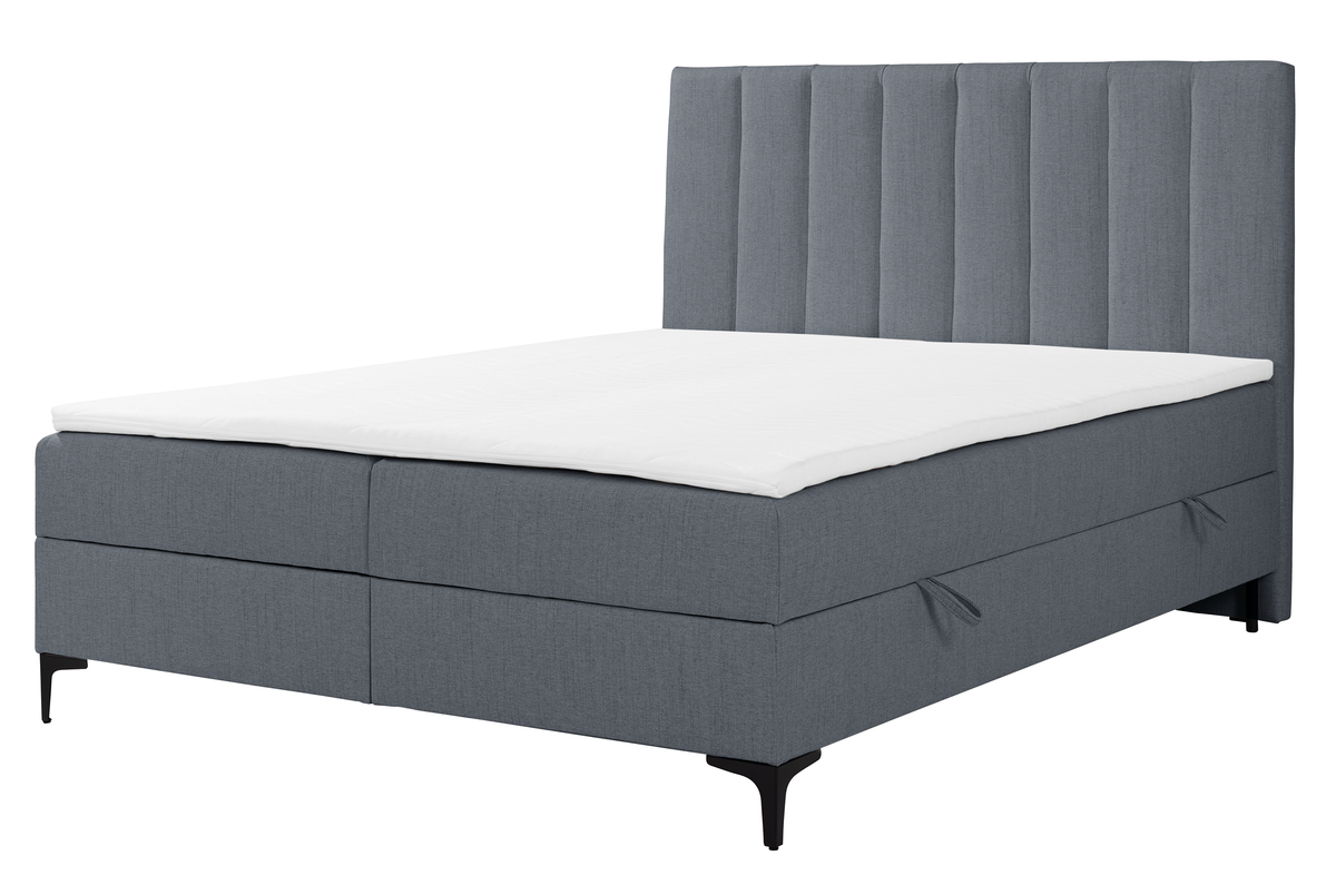 Lit continental 180x200 cm Lorentes avec rangement et surmatelas, tissage gris foncé