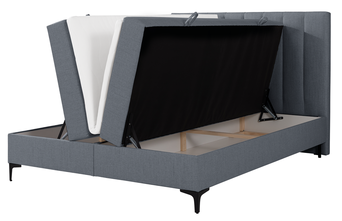 Kontinentales Bett 160x200 cm Lorentes mit Stauraum und Topper, dunkelgraues Geflecht