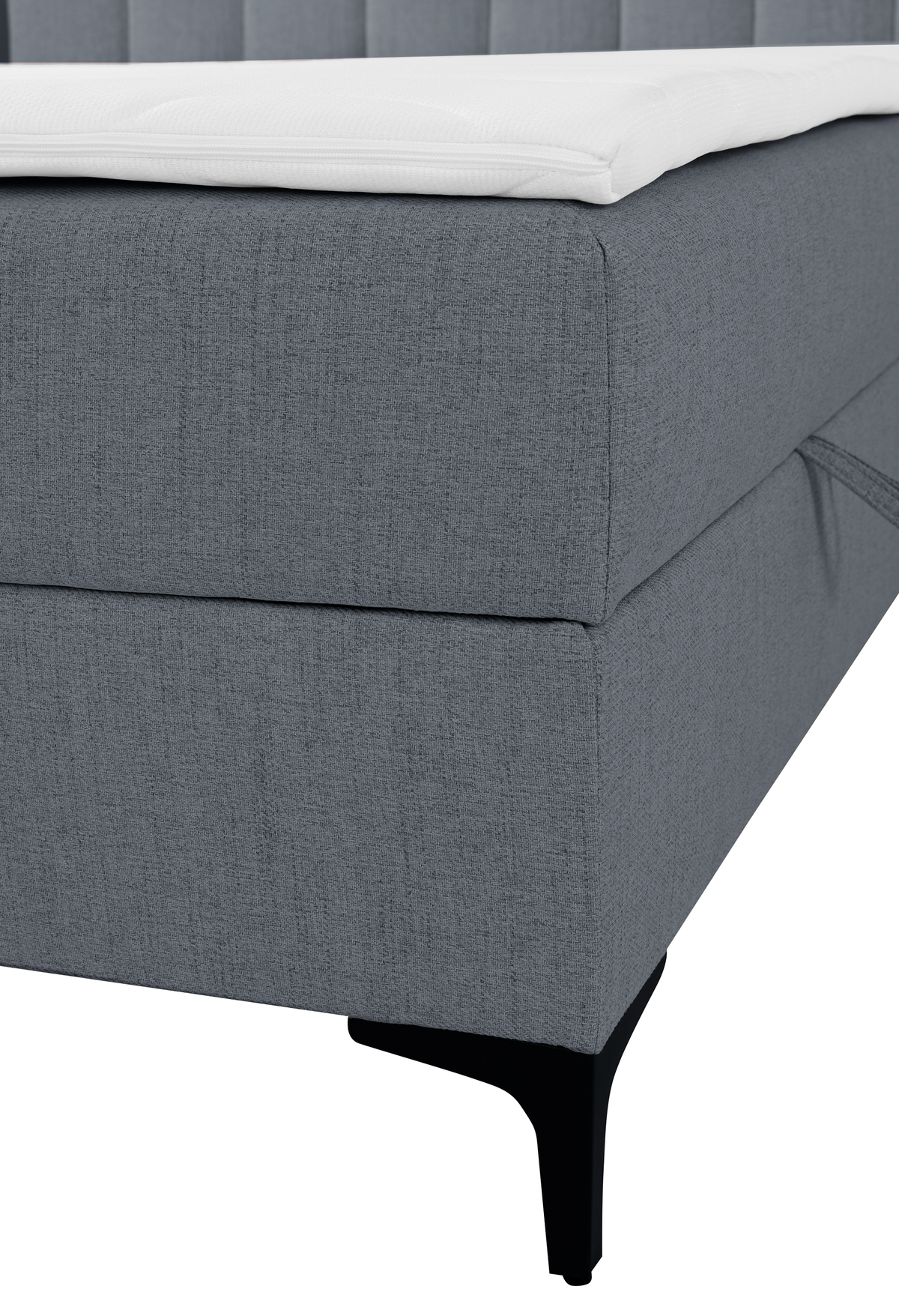 Lit continental 180x200 cm Lorentes avec rangement et surmatelas, tissage gris foncé