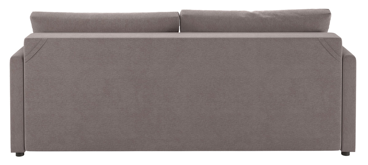 Dreisitziges ausklappbares Sofa Lorro mit Stauraum, hellbraunes Chenille