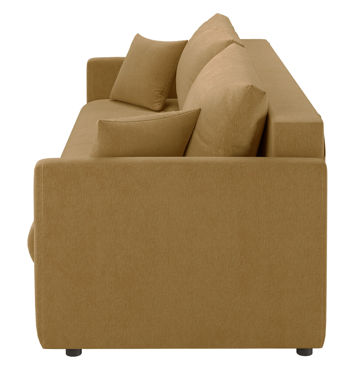 Dreisitziges ausklappbares Sofa Lorro mit Stauraum, senfgelber Chenillestoff
