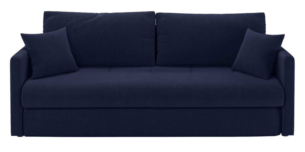 Dreisitziges ausklappbares Sofa Lorro mit Stauraum, granatfarbener Chenille-Bezug
