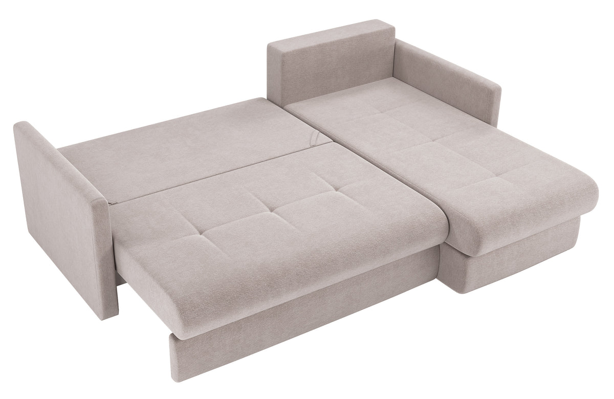 Ecksofa mit Schlaffunktion Lorro, L-förmig, universell, mit zwei Stauraumfächern, grau-beige Chenille
