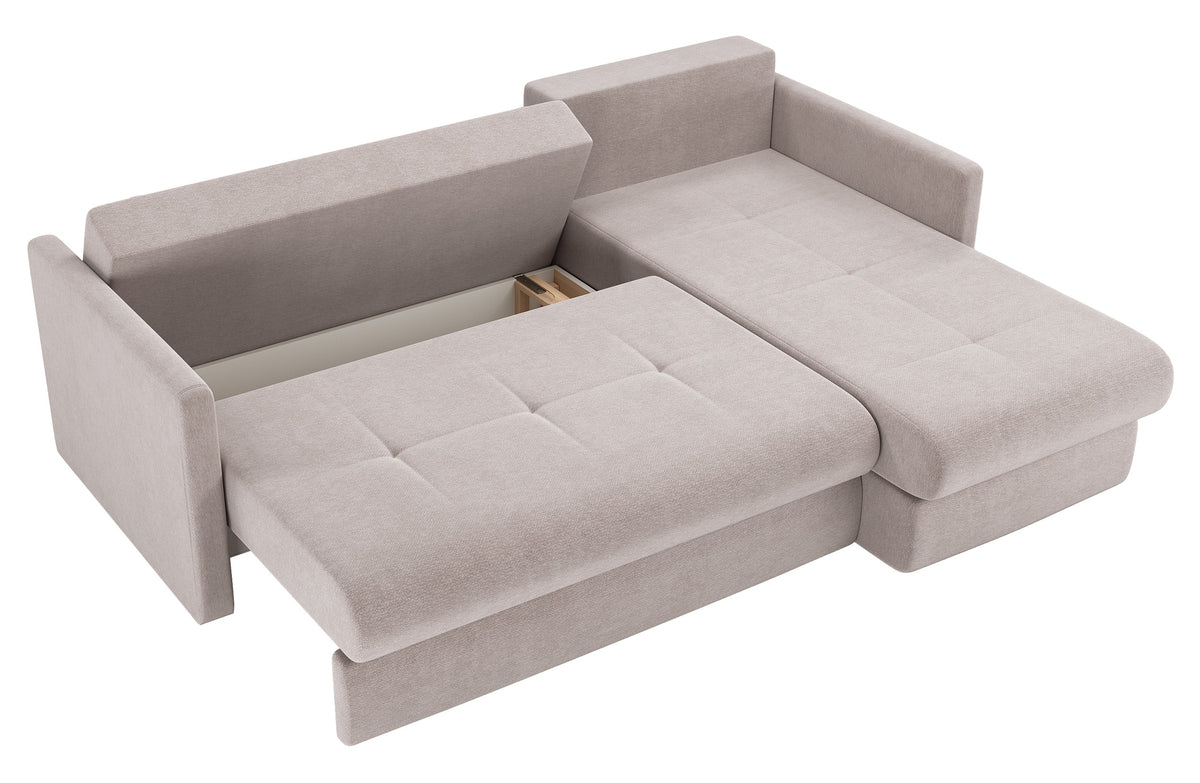 Ecksofa mit Schlaffunktion Lorro, L-förmig, universell, mit zwei Stauraumfächern, grau-beige Chenille