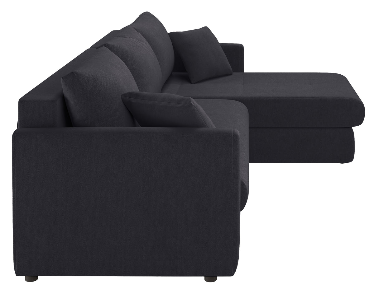 Ecksofa mit Schlaffunktion Lorro, L-förmig, universell mit zwei Stauraumfächern, graphitfarbener Chenillestoff