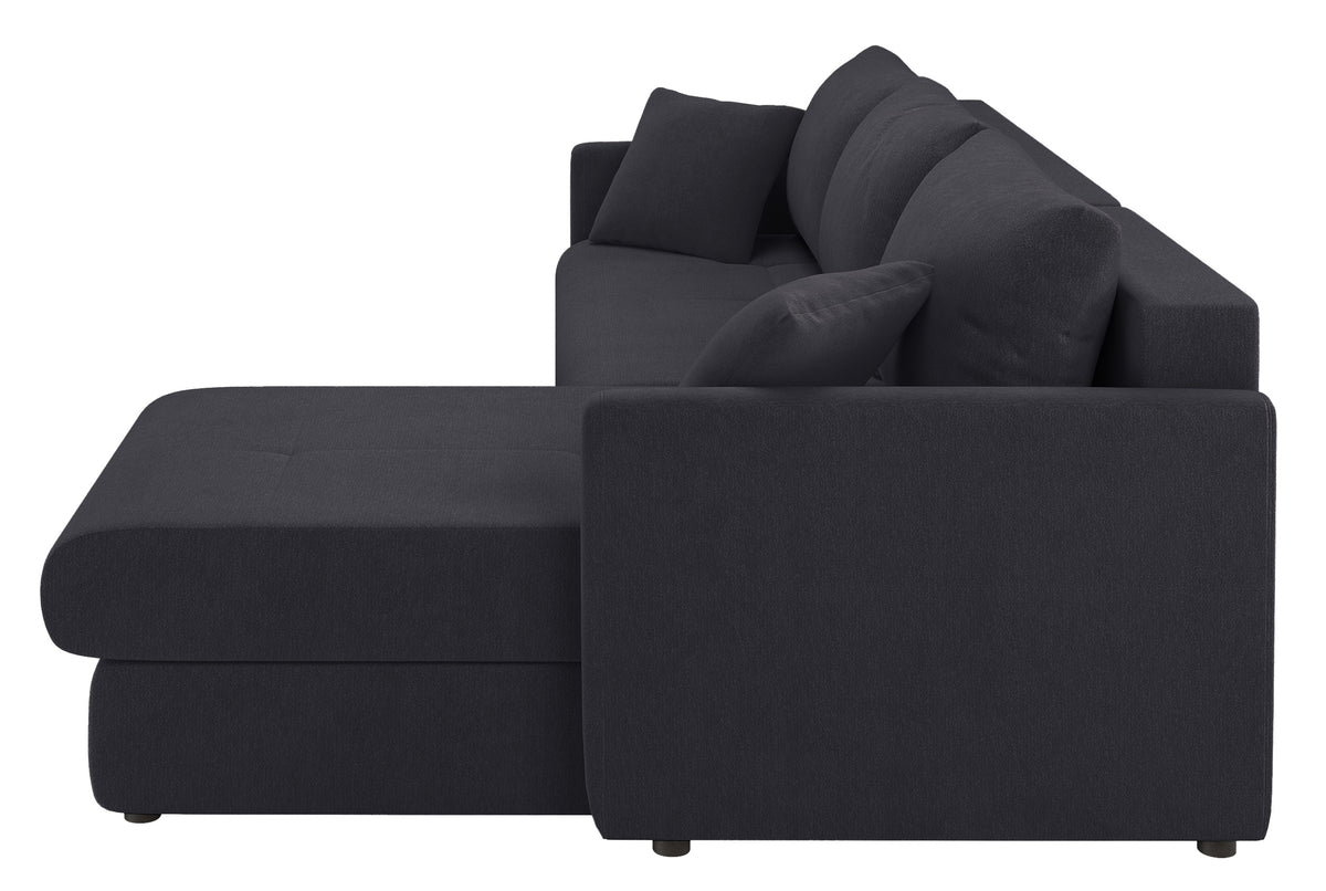 Ecksofa mit Schlaffunktion Lorro, L-förmig, universell mit zwei Stauraumfächern, graphitfarbener Chenillestoff