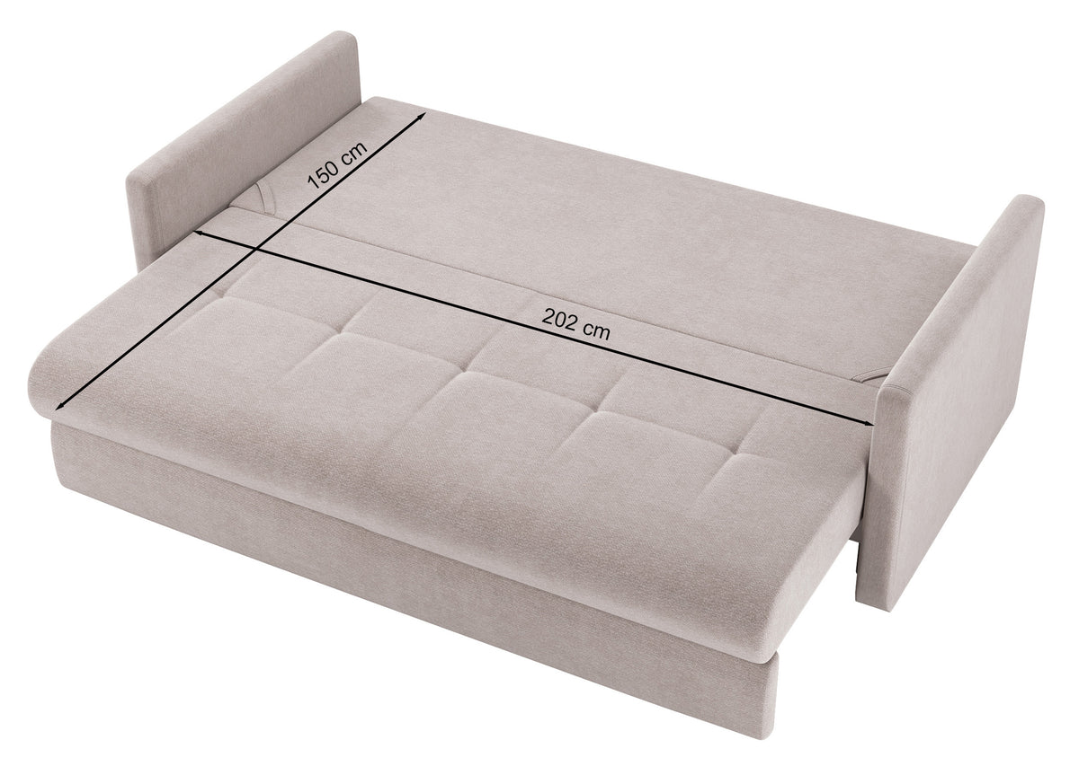 Dreisitziges ausklappbares Sofa Lorro mit Stauraum, hellbraunes Chenille