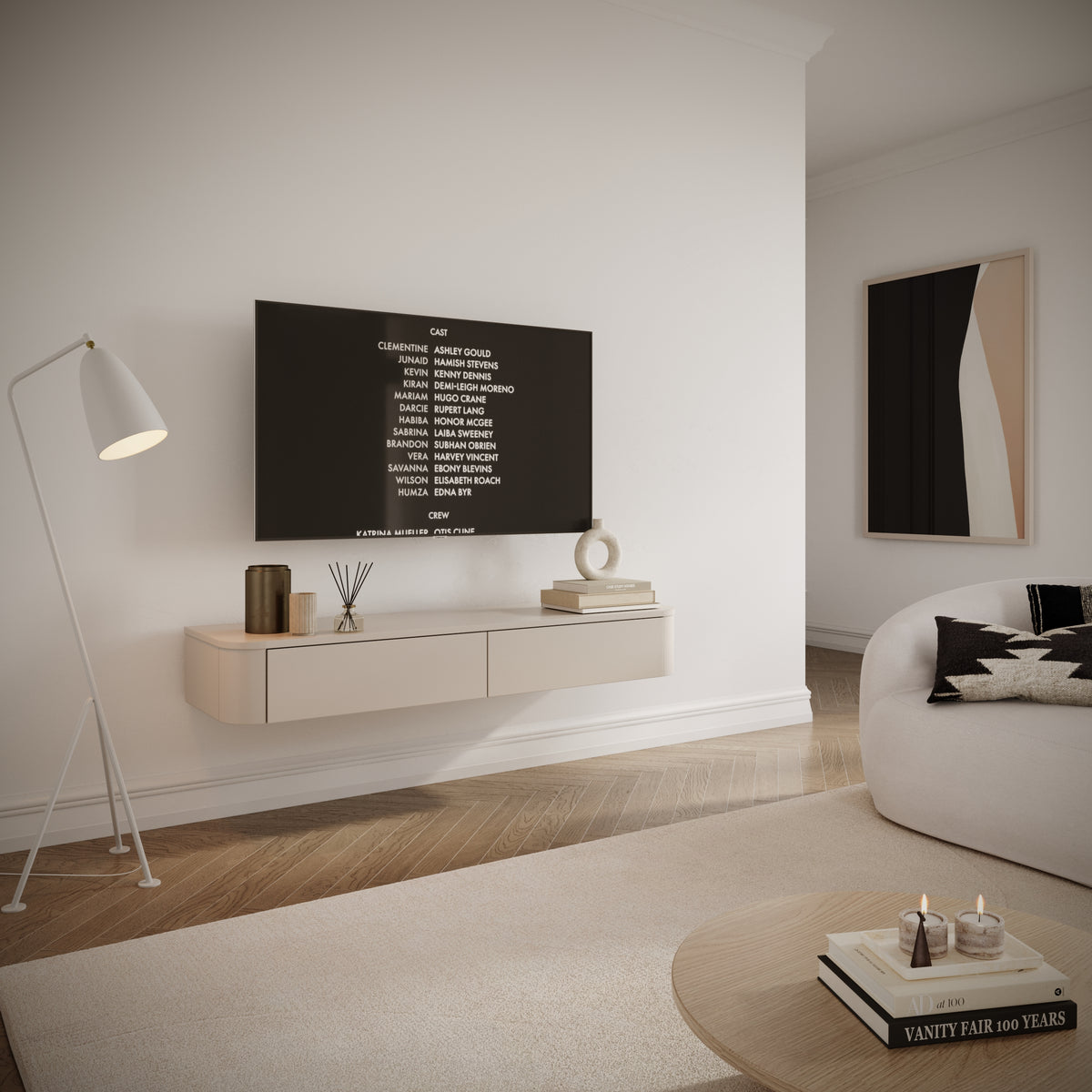 Meuble TV suspendu Luvio Slim 140 cm cachemire