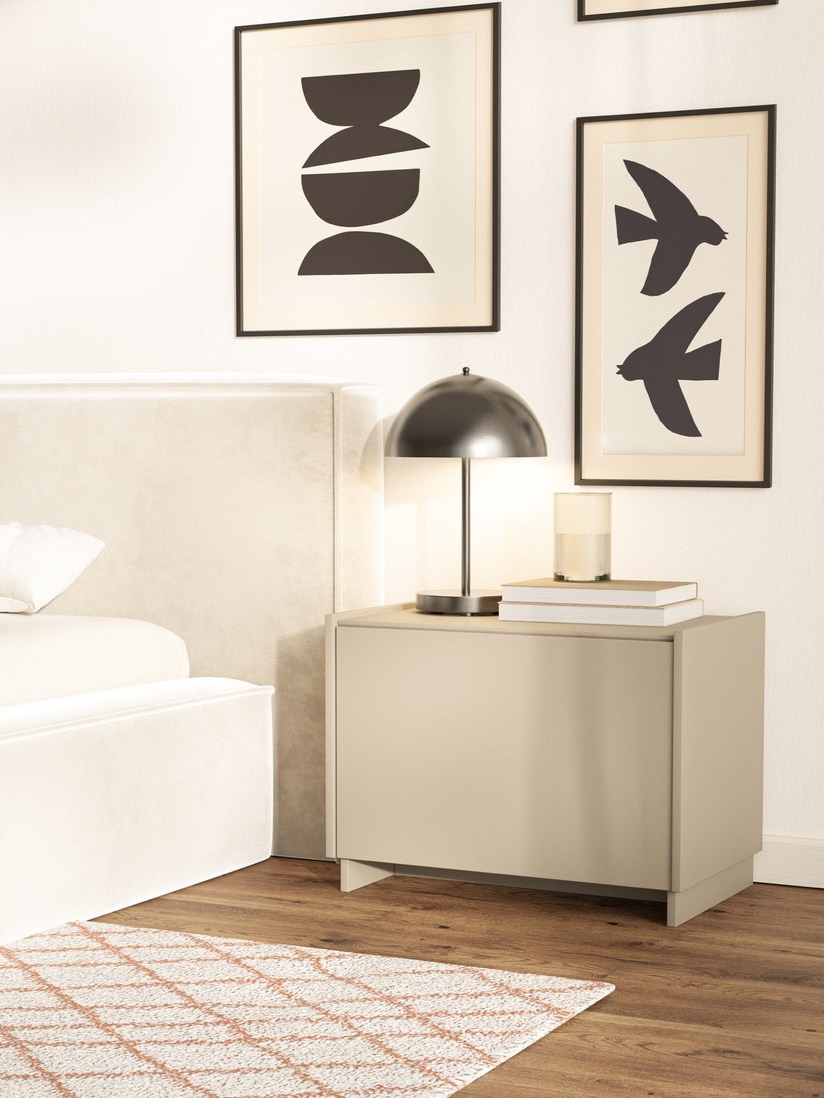 Table de chevet Magro suspendue et sur pied 62 cm cachemire
