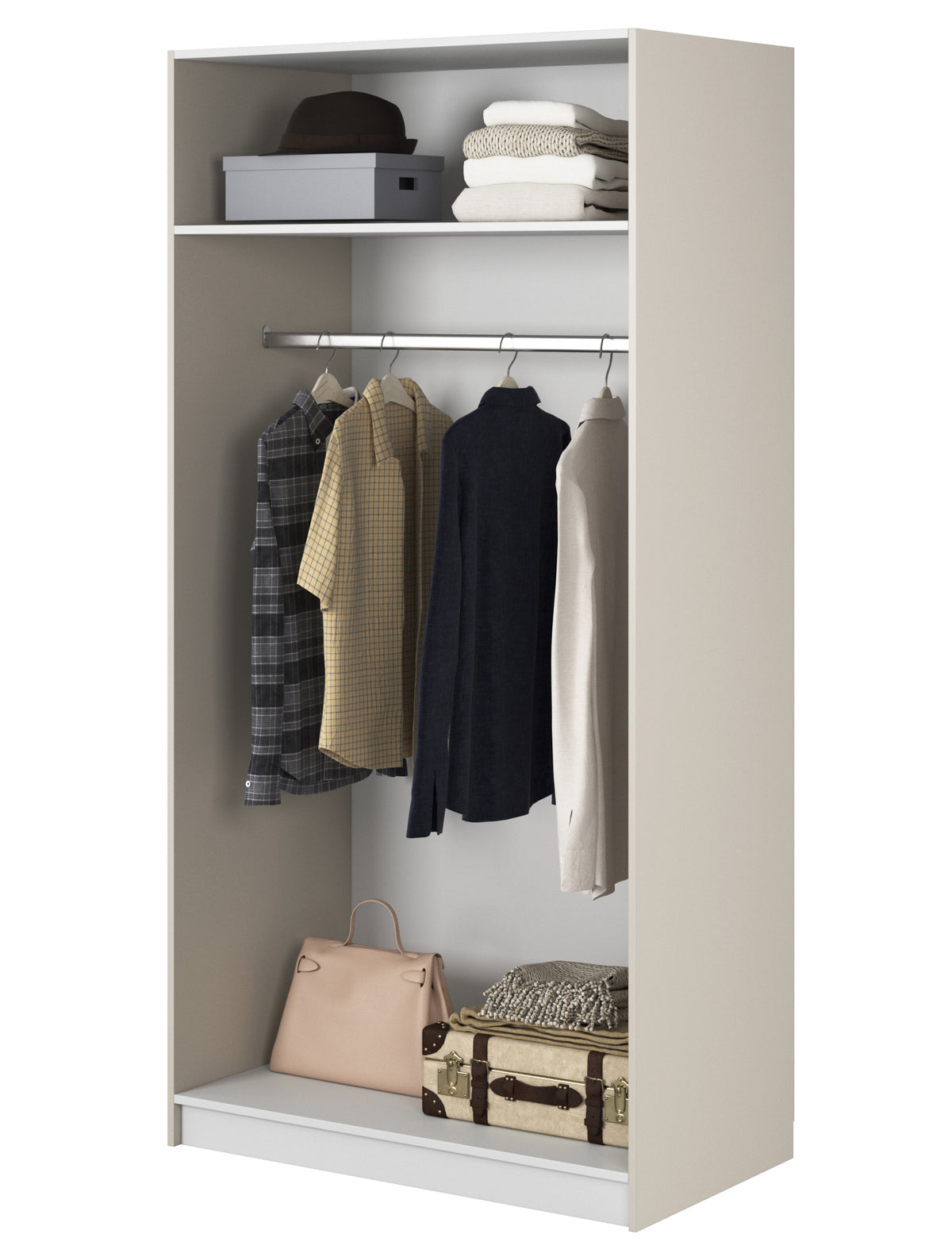 Zweiflügeliger Kleiderschrank Moonir mit 100 cm Kleiderstange, Grau-Beige