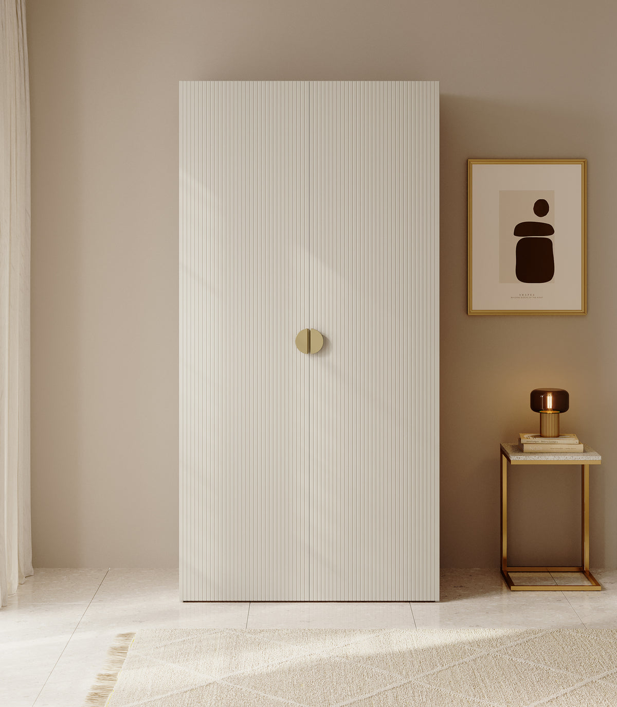 Zweiflügeliger Kleiderschrank Moonir mit 100 cm Kleiderstange, Grau-Beige
