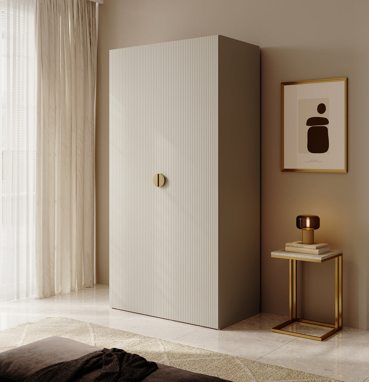 Armoire deux portes Moonir avec tringle 100 cm Gris beige