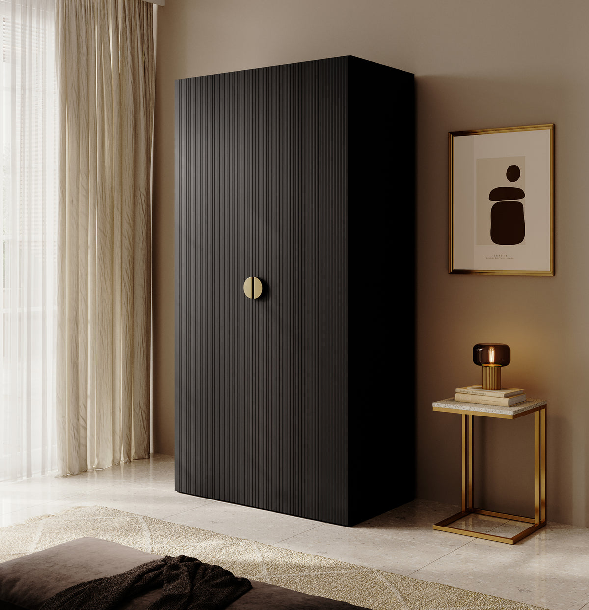 Armoire deux portes Moonir avec tringle et étagères 100 cm Noir